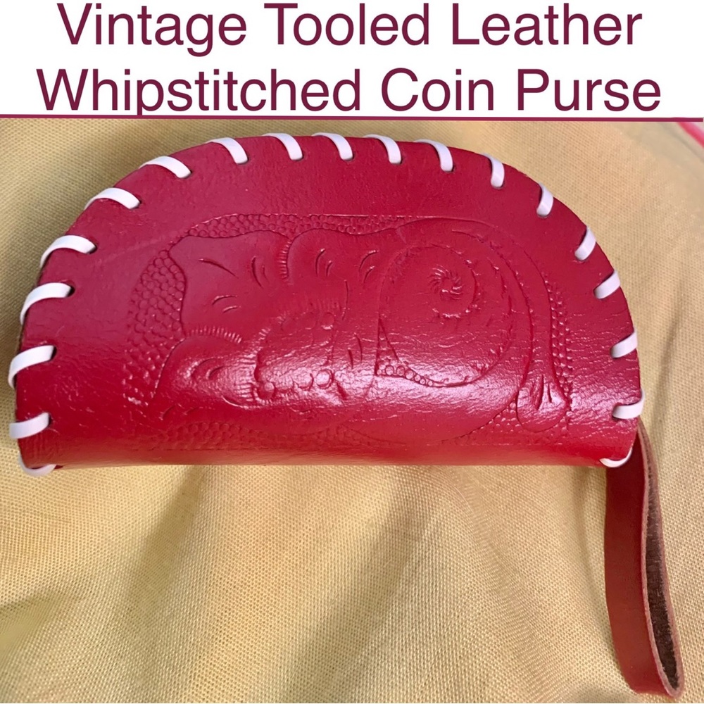 NWOT Vintage Tooled Leather Whipstitched Coin Purse - Picture 5 of 8